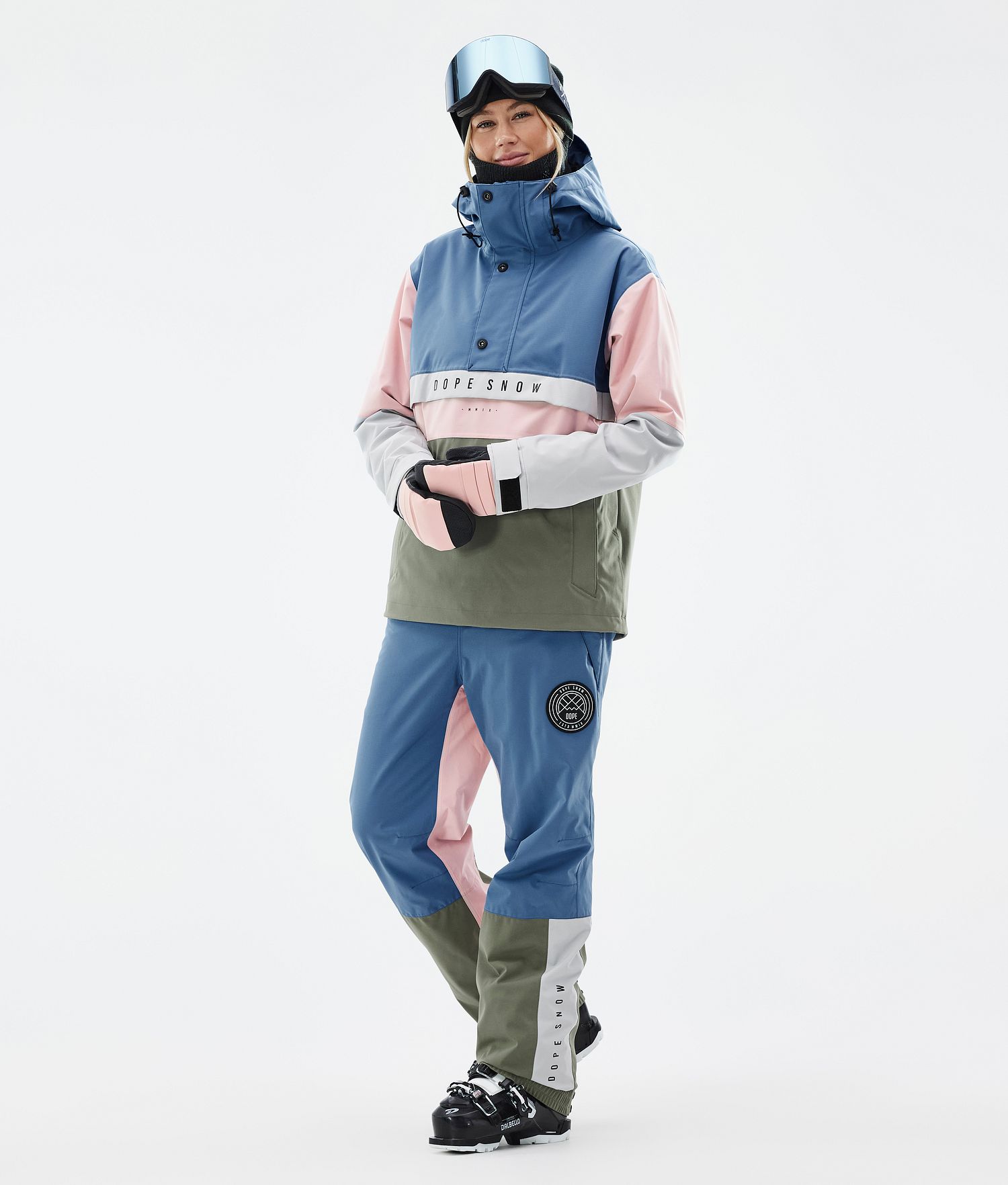 Pantalons de ski Dope Blizzard Track Femme Bleu Acier/Light Gris/Pink Doux/Verte