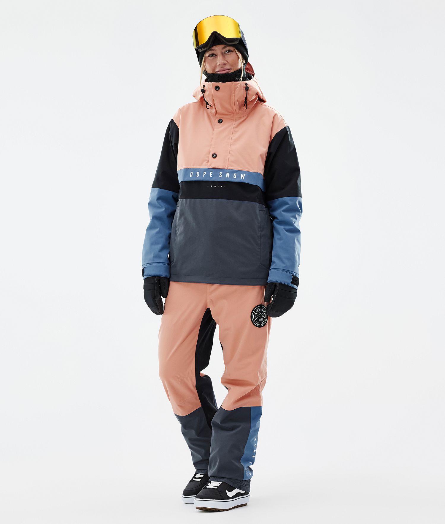 Pantalons de snowboard Dope Blizzard Track Femme Faded Peach/Bleu Acier/Noir/Bleu Métal