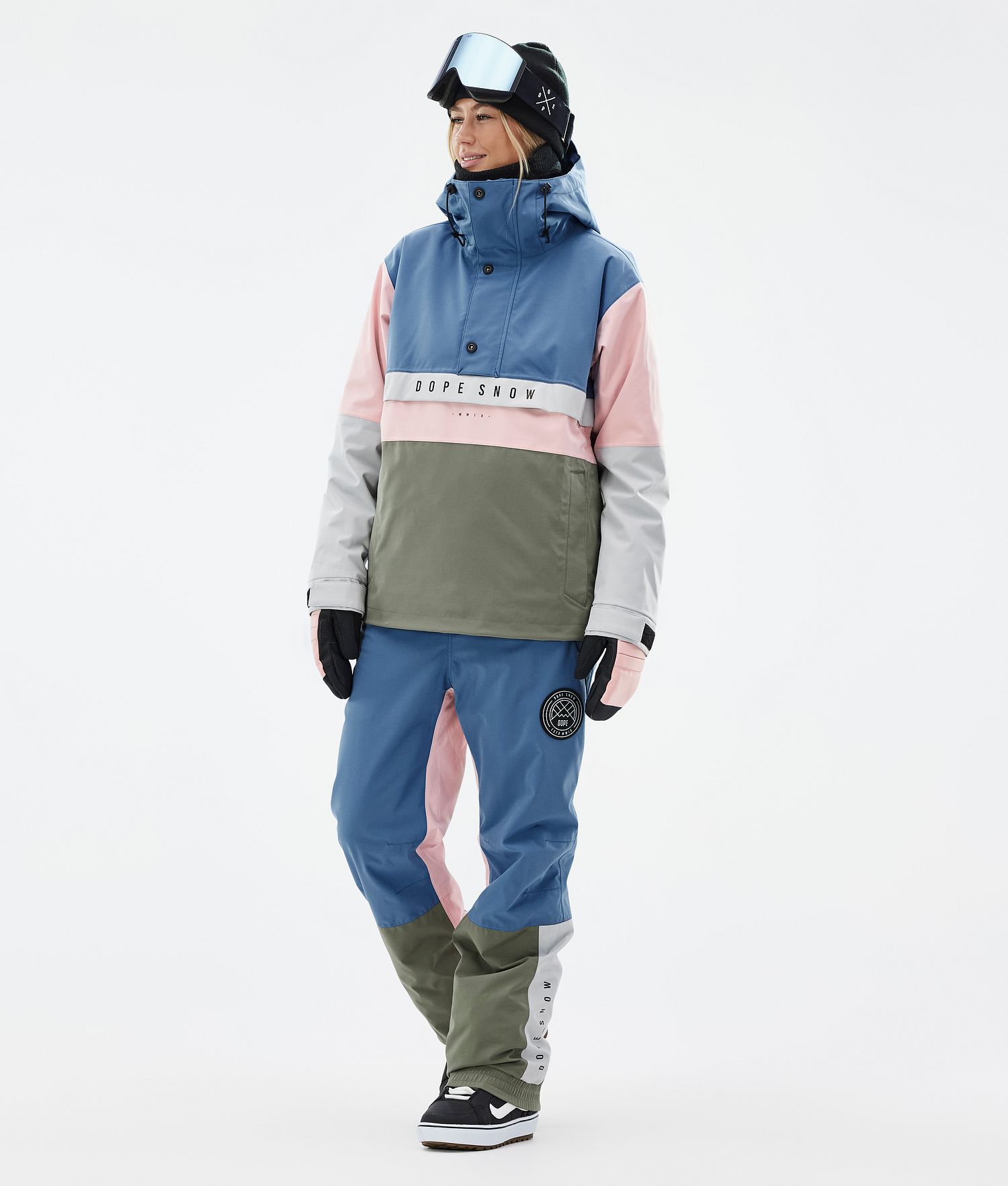Pantalons de snowboard Dope Blizzard Track Femme Bleu Acier/Gris Clair/Pink Doux/Verte