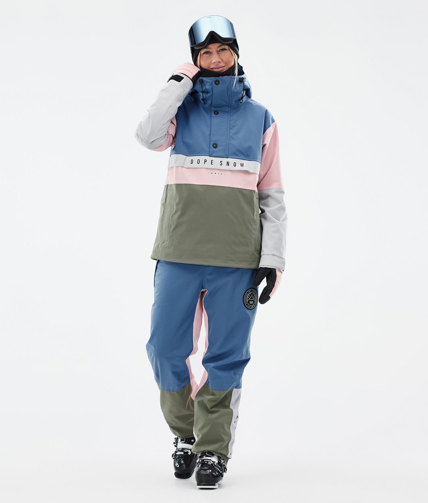 Dope Legacy Track W Ski Jacket Femme Bleu Acier/Light Gris/Pink Doux/Verte